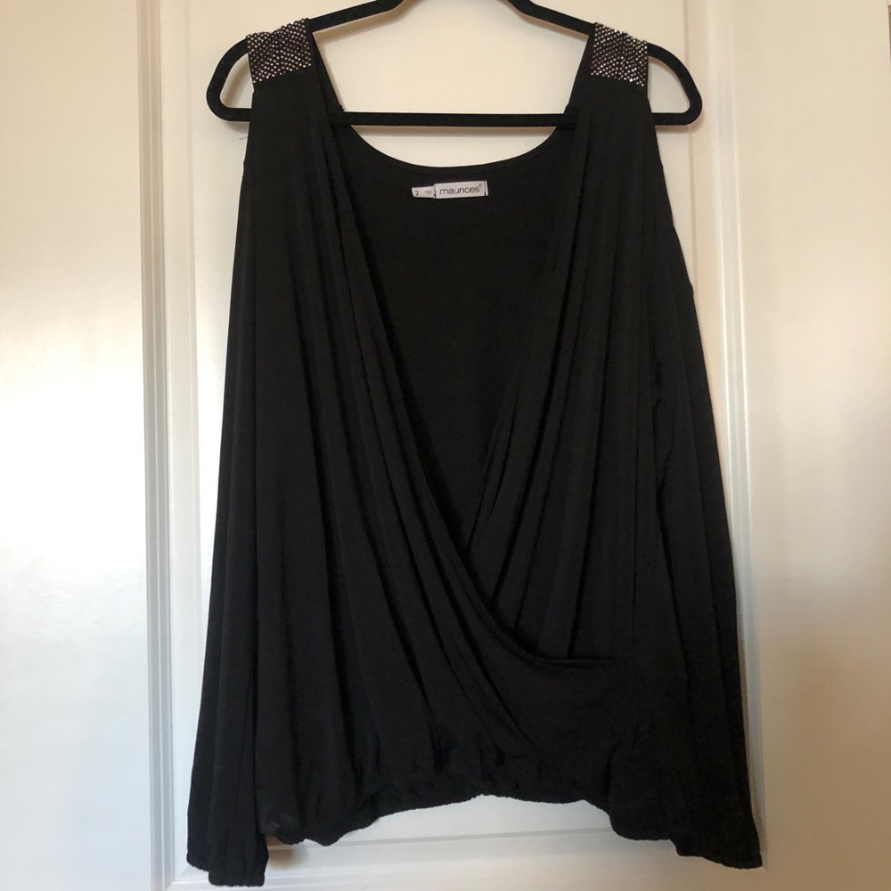 Sparkly Cold-Shoulder Wrap Front Blouse